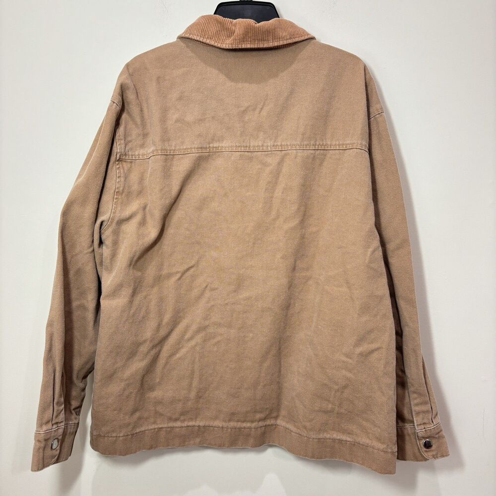 NO BOUNDARIES Tan Canvas Corduroy Collar Zip Up Jacket Men L Workwear Utility - Picture 4 of 9